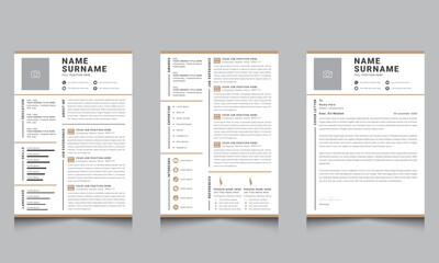 Professional Resume CV Templates with Cover Letter Layout  Photo Placeholder
