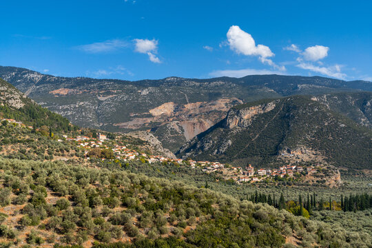 view of the small mountain village of Eleonas in the mountains of Central Greece