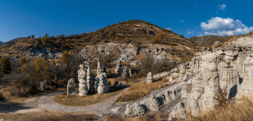 panorama view of the Stone Dolls rock formations near Kratovo in North Macedonia