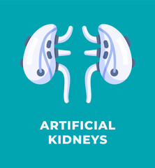 Vector illustration of artificial kidneys isolated on a blue background. Donor concept. A new invention. Organ transplantation. 