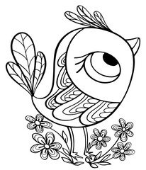 bird outline doodle coloring book for kids graphic sketch isolated on white background sparrow with patterns vector hand drawn