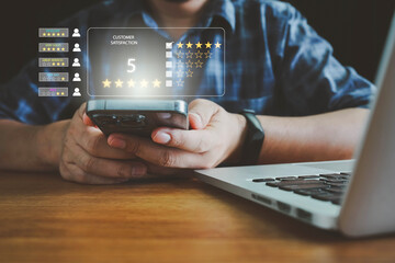 Customer satisfaction survey concept Users rate the service experience on the online application....