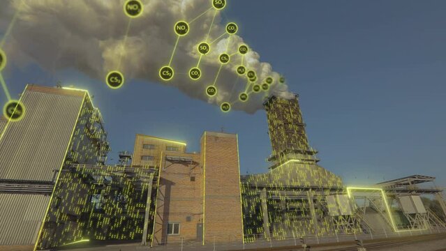 Environmental pollution visualization. Emission of solid substances into the atmosphere. White smoke from the factory chimney, visualization of the release of hazardous components