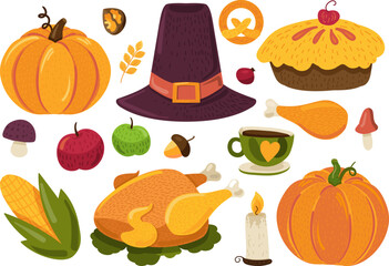 Thanksgiving day tradition celebration set vector
