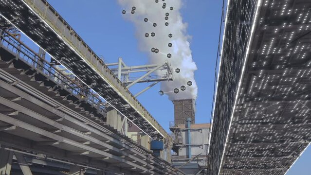 Environmental pollution visualization. White smoke from the factory chimney, visualization of the release of hazardous components. Emission of solid substances into the atmosphere.