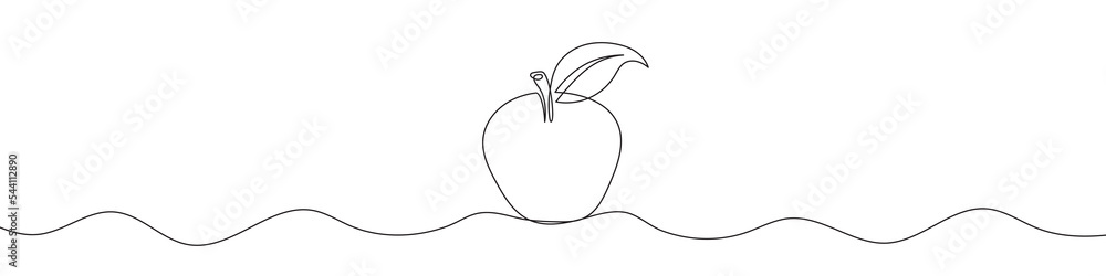 Poster continuous line drawing of apple. the apple one line icon. one line drawing background. vector illus