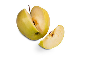 Ripe yellow apple on a white background. Isolate.