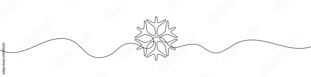 Poster continuous linear drawing of snowflake. snowflake icon. one line drawn background. vector illustrati