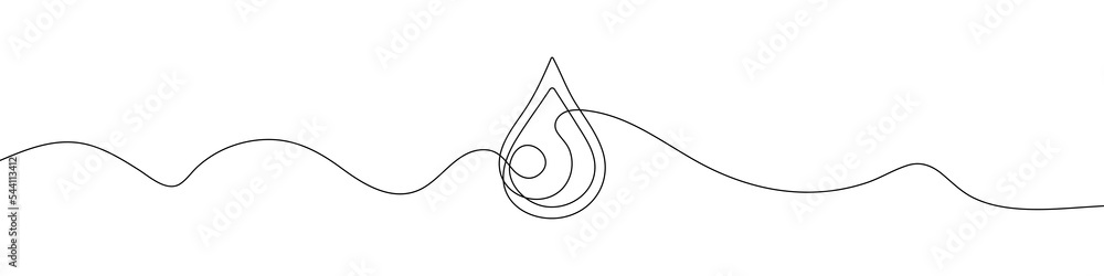 Poster continuous line drawing of drop. water drop line icon. one line drawing background. vector illustrat