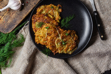 Potato pancakes in a bowl. Draniki.