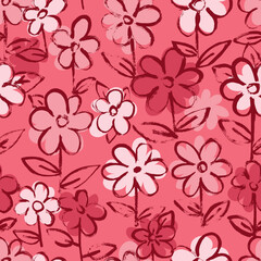 Fototapeta premium Pink Grunge Flower Seamless Pattern. Hand Drawn Artwork Background.