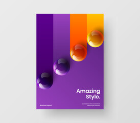 Vivid handbill design vector illustration. Multicolored 3D spheres brochure template.