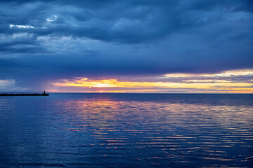 Dramatic sunset with thunderclouds before the storm