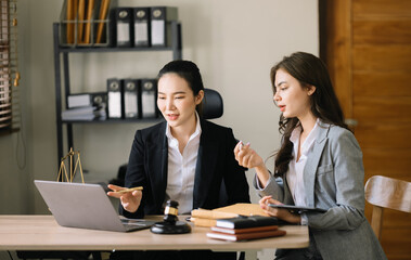 Business and Female lawyer or judge consult having team meeting with client, Law and Legal services concept.Customer service good cooperation in office