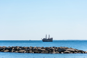 Woden ship in the Mediterranean sea
