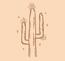 Cactus hand drawn vector design. Round Boho mystic doodle illustration.