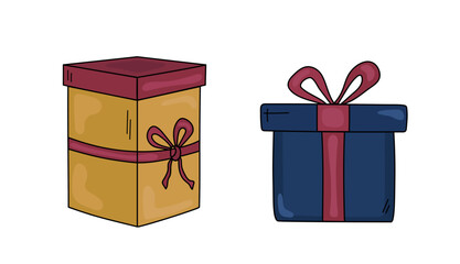 Gift boxes isolated. Hand drawn Christmas, New Year gift boxes. Vector winter illustration