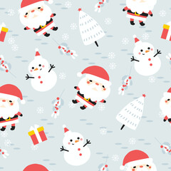 Cute Little Santa Claus and Snowman Seamless Pattern