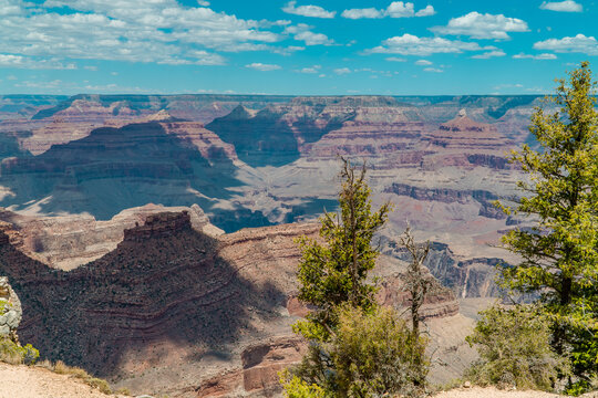 Panoramic aerial view of the Grand Canyon from South Rim Trail in Arizona, USA