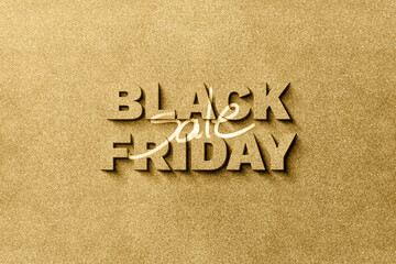 Black Friday sale text. 3D gold lettering over golden background with copy space. Design template for your shopping promotion or business advertising