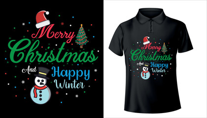 merry Christmas and happy winter typography t shirt design vector premium eps file