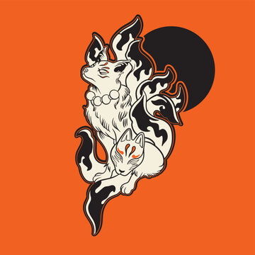 the Japanese fox or kitsune with a six tail