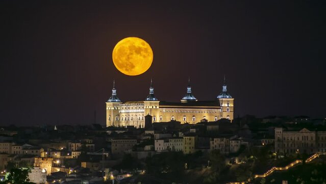Amazing landscape of old castle and full moon at night