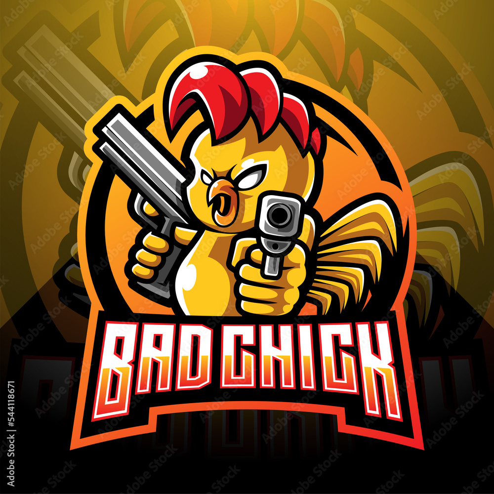 Sticker Chick with gun mascot logo design