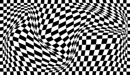 Obraz premium Futuristic checkerboard wave. Abstract vector wave with moving squares. Chess board background.