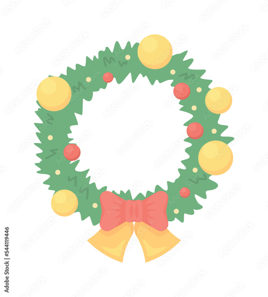 Poster christmas wreath with bell semi flat color vector object. editable element. full sized item on white