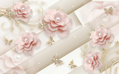 wedding invitation with roses wall decor flex wallpaper