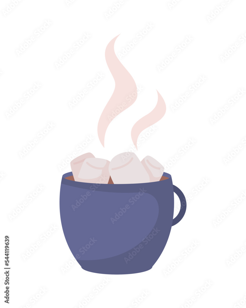 Poster hot cocoa with marshmallows semi flat color vector object. editable element. full sized item on whit
