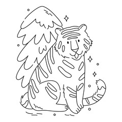Vector coloring page for kids with tiger, activity for kids