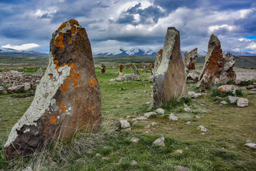 Megalithic standing stone of Zorats karer or Qarahunj is a prehistoric monument in Armenia. May 5,...