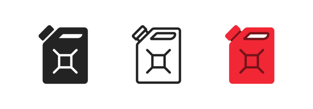 Fuel can icon. Red handle jerry can. Petrol signs. Car petrol symbol. Gallon. Auto industry.  Flat design.