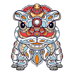 Colorful Lion dance cartoon mandala arts isolated on white background