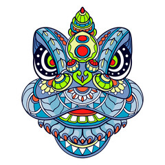 Colorful Lion dance cartoon mandala arts isolated on white background