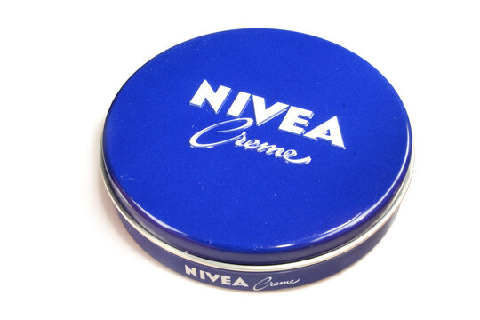 Nivea creme blue metal packaging isolated on white background