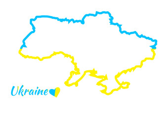 Blue yellow map of Ukraine with state borders and text