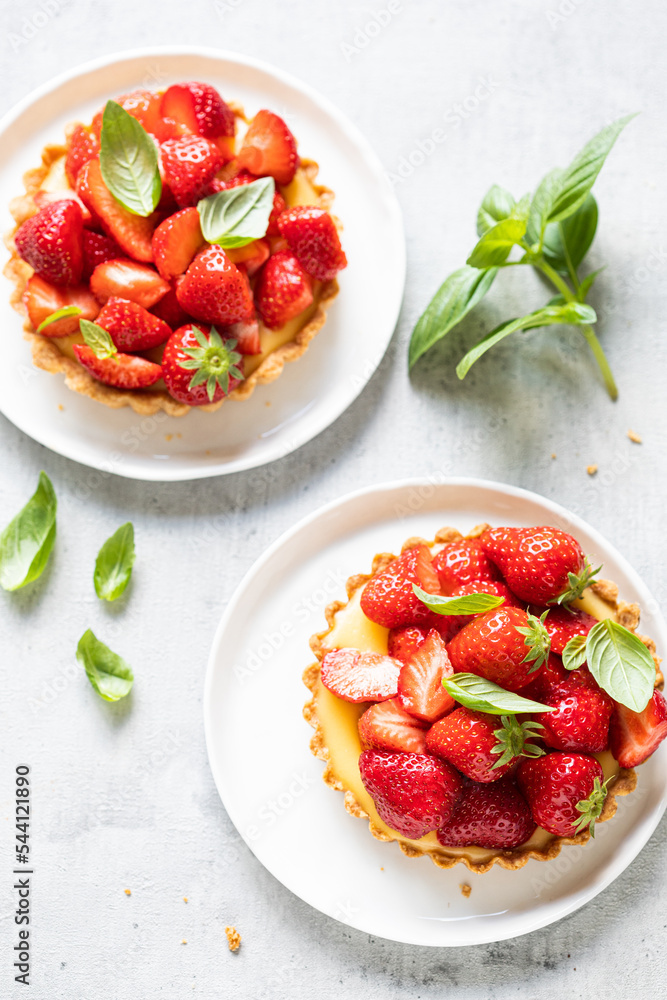 Poster Two plates with strawberry tarts