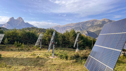 Solar panels in the Sierra del Cadí in the foothills of the Pedraforca mountain in Catalonia Spain