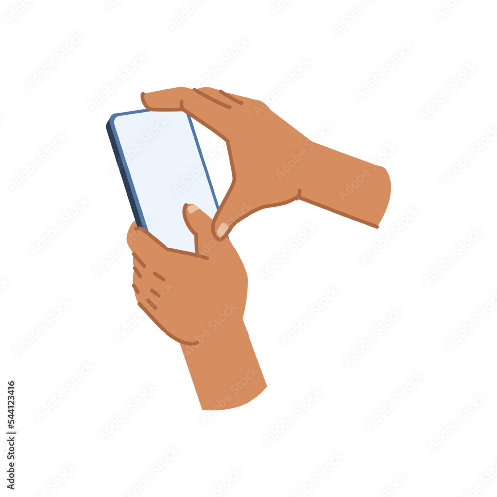 Aufkleber user hand holding smartphone, isolated arms using mobile phone. modern cell with touchscreen, flat a