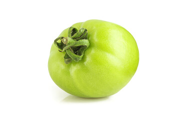 Whole organic green tomato isolated on white background