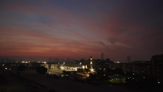 time lapse at sunset, view of the city and the mosque. dubai suburb. High quality FullHD footage