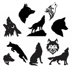 set of animals silhouettes - wolf