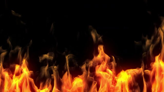 Flames Isolated On Black Background. Realistic Fire. Realistic Fire. Loop Able.