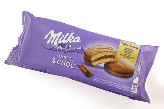 Milka choc and choc package isolated on white background