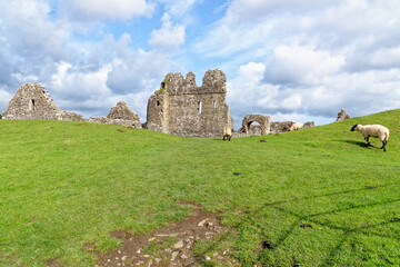Ruins of Ogmore Castle in Vale of Glamorgan river