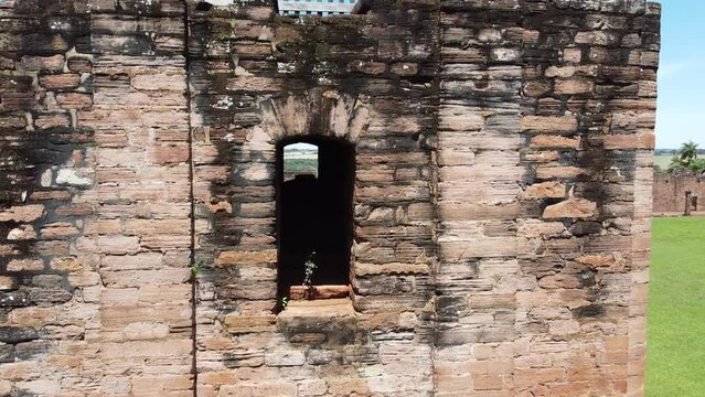 side flight from the window of the tower of the ruins of tavarangue in encarnacion paraguay