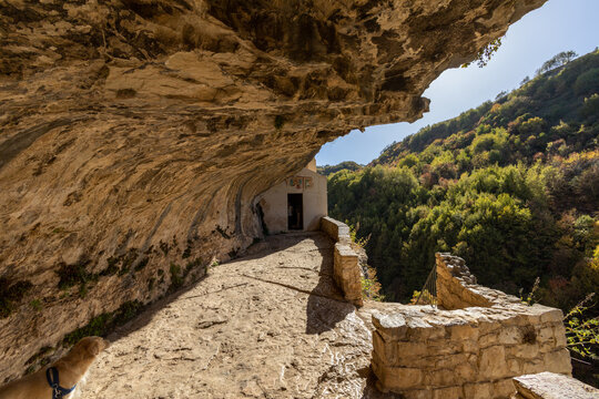 hermitage of San Bartolomeo in Legio in the Orfento valley. Majella national park. Abruzzo, Italy